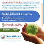 27 May 2024- A Webinar on ‘Mandate to Mankind: Creation Care’